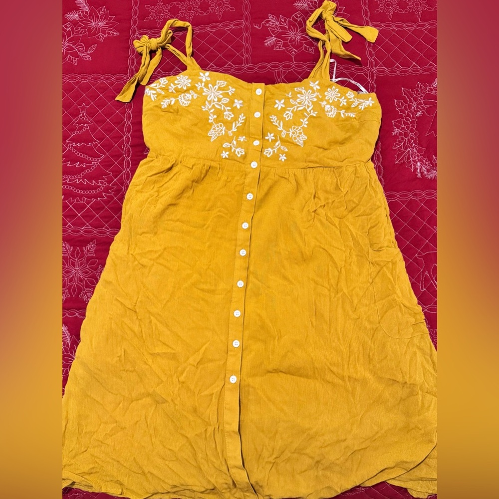 Forever 21 Yellow Floral Embroidered Dress